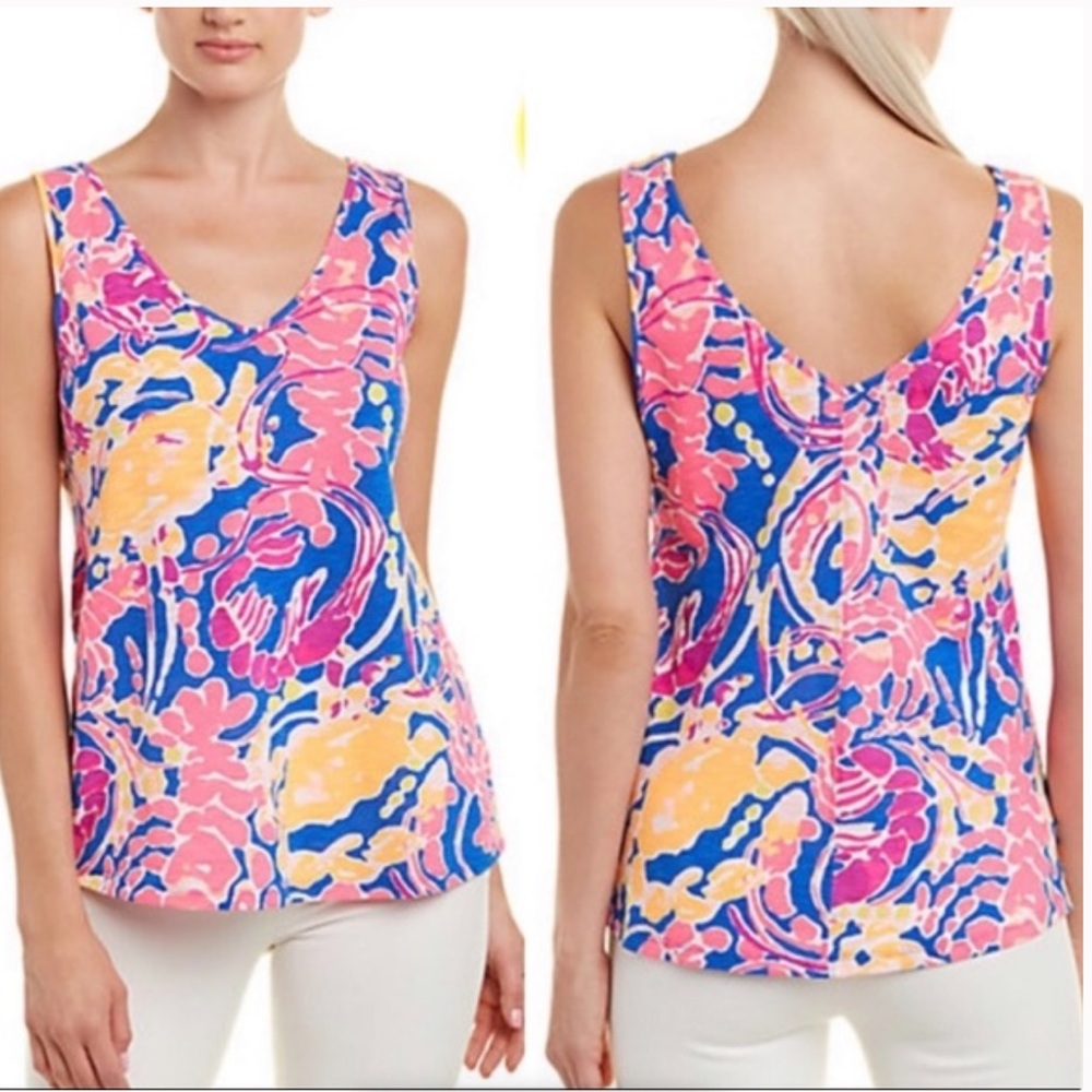 100% Cotton Lilly Pulitzer Gigi Crop Tank Catch & Release Lobster Print